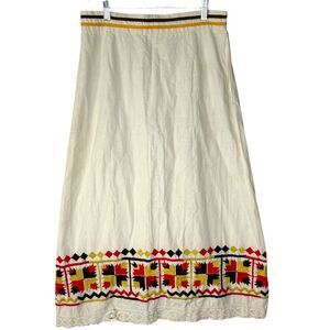 German 100% Quality‎ Cotton Embroidered Boho Folk Cream Maxi Skirt Oktoberfest